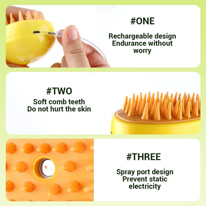 Cat Steam Brush Steam Brush for Massage & Pet Grooming 3 in 1 Electric Sprays, Massages, and Combs