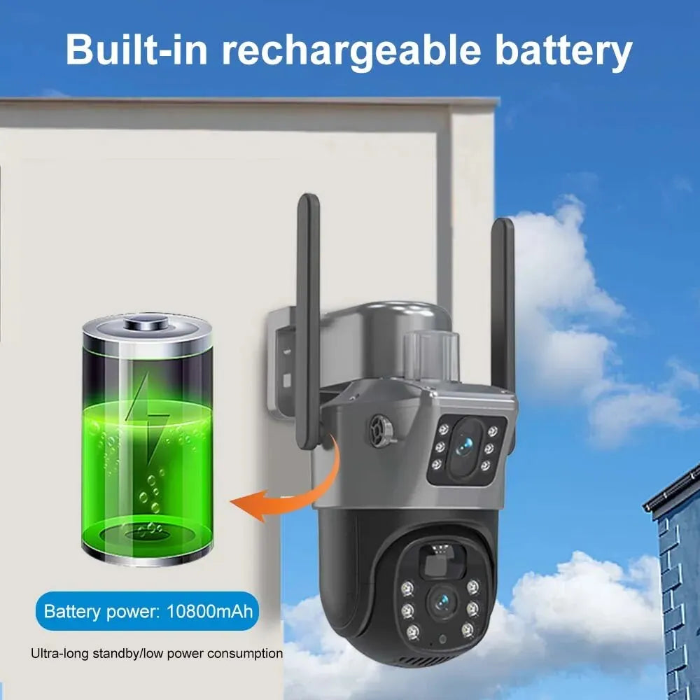 HomePlus 4K 8MP WiFi Solar Battery Camera Dual Lens Dual Screen Outdoor Security Camera