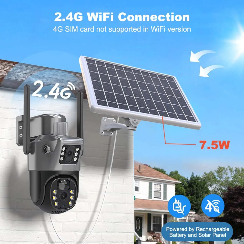 HomePlus 4K 8MP WiFi Solar Battery Camera Dual Lens Dual Screen Outdoor Security Camera