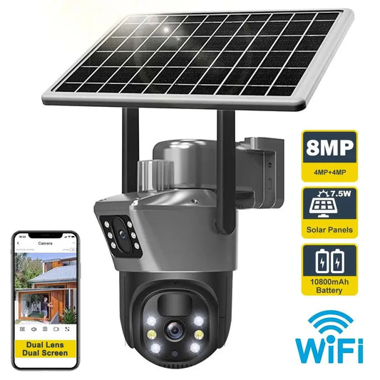 HomePlus 4K 8MP WiFi Solar Battery Camera Dual Lens Dual Screen Outdoor Security Camera