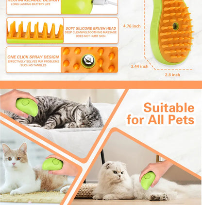Cat Steam Brush Steam Brush for Massage & Pet Grooming 3 in 1 Electric Sprays, Massages, and Combs