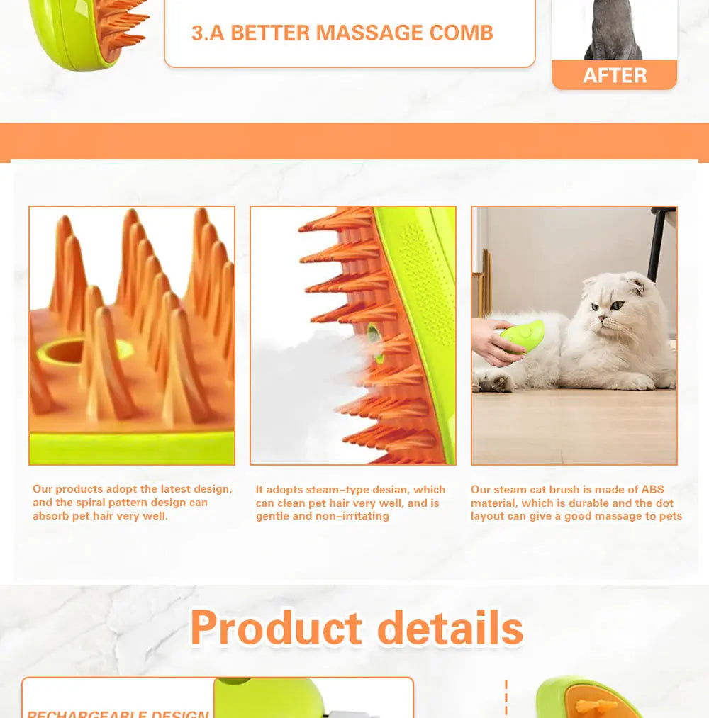 Cat Steam Brush Steam Brush for Massage & Pet Grooming 3 in 1 Electric Sprays, Massages, and Combs